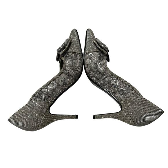 J.Renee Henretta Silver Sequin Bow Glitter Pointed Heels Size 9.5 Formal Wedding - Picture 5 of 15